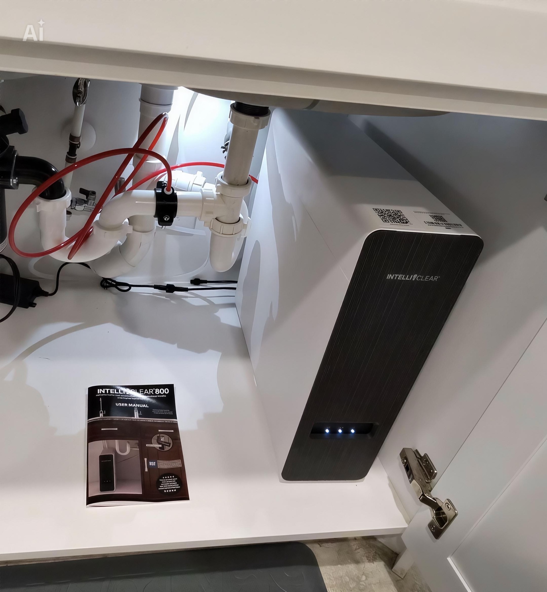 IntelliClear reverse osmosis system installed under a sink by Trinity